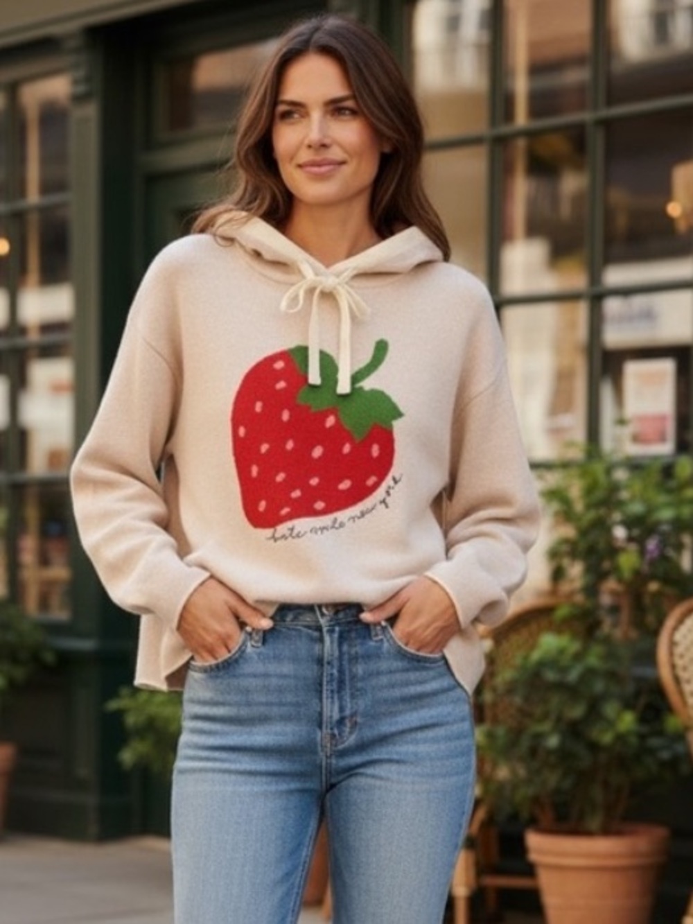 NWT Kate Spade Strawberry Motif Hoodie Sweater Size XS Z117